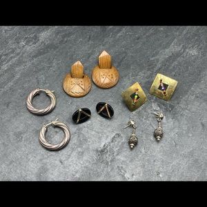 Women’s bundle 5x pairs earring pierce silver gold bone wood Africa hoop vintage